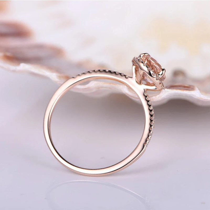 1.2ct 6*8 жумчужный разрез настоящий натуральный морганит обручальное кольцо, зубец с EF Moissanite, 14 k розовое золото для женщин