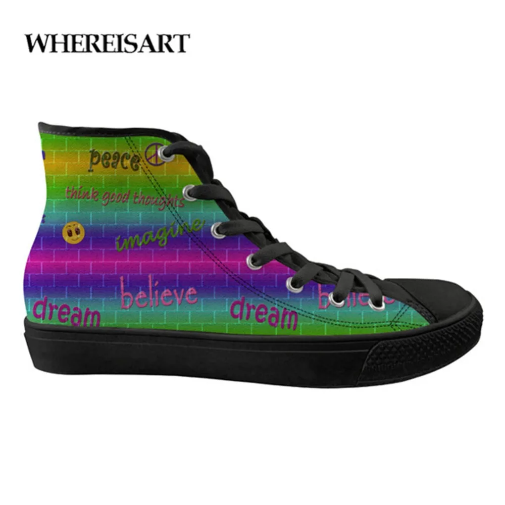 

WHEREISART Simple Design Men's Vulcanized Outdoor Shoes Printing Men's High To Help Print Breathable Teenage Boys Canvas Shoes