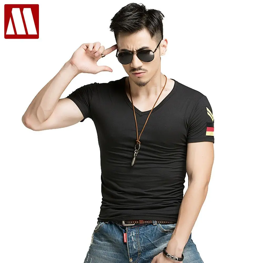 Men's brand T Shirts men cotton military t shirts, fashion V neck t ...