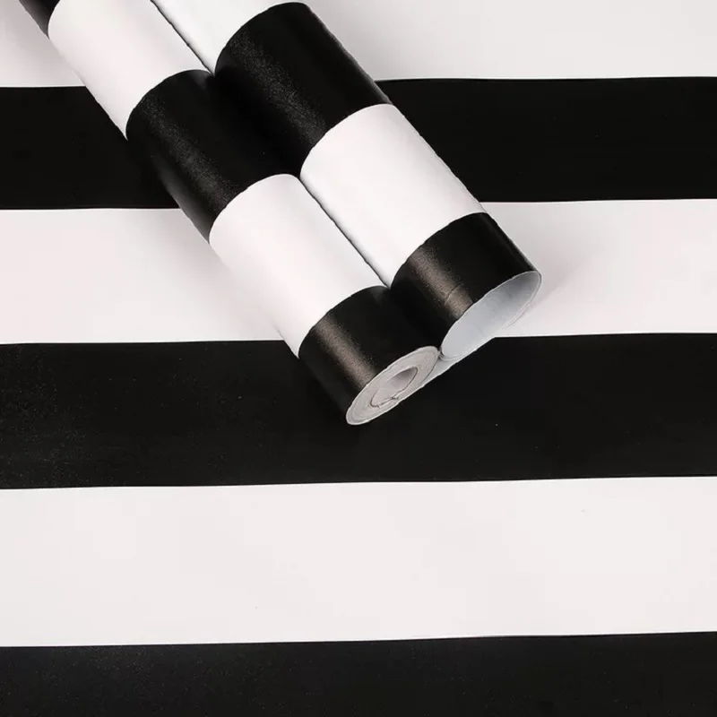 

Self adhesive With glue Wallpaper Waterproof Wall paper Wall Sticker Home DIY Decoration WallPapers (Black and white stripes)