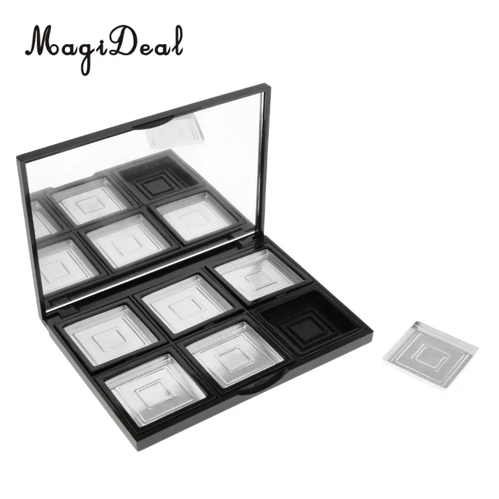 6 Grids Cosmetic Empty Palette with Pans Box Eyeshadow Powder Blusher Lipstick Makeup Case Highlighters Container Mirror Inside
