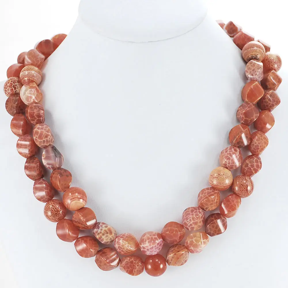 

vogue popular Double Strands Red Natural Carnelian Silver Necklace 17