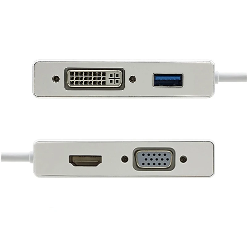 Rankman 4 in 1 Type-C USB C Male to HDMI VGA DVI USB3.0 Female Adapter Converter Cable 1080P for New Macbook Chromebook Monitor