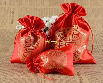 

50pcs/lot 10x14cm 13*18cm 17*23cm RED Happiness Drawstring Bags Candy Packaging Bag Wedding Favor Pouch Jewelry Gift Bag