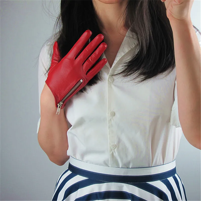 Новейшие Перчатки из натуральной кожи, женские короткие перчатки из овчины, модные простые женские кожаные перчатки на молнии, NS23