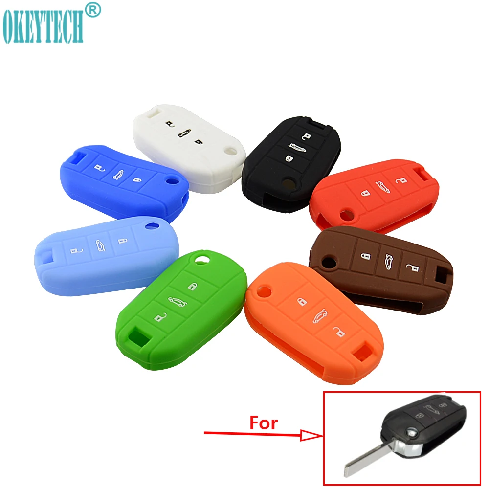 

OkeyTech Soft Silicone Flip Car Key Cover for Citroen C4 CACTUS C5 C3 C4L For Peugeot 508 301 2008 3008 408 key Case Bag Holder