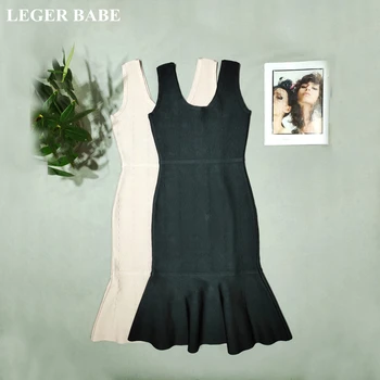 

LEGER BABE Newest Autumn Bandage Dress Women Sleeveless Elegant Celebrity Evening Party Dress Black Nude Mermaid Vestidos