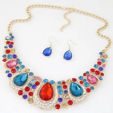 party fashion luxury shining water drop Crystal Moon shaped collar choker Necklace Earring Jewelry Set Wedding Jewelry Women