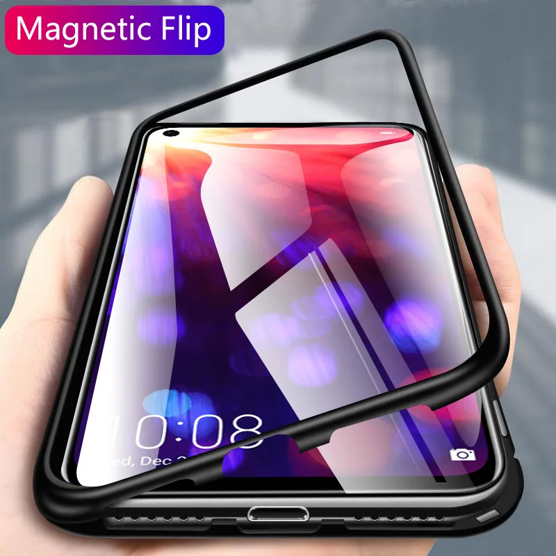 

Magnetic Adsorption Phone Case For Samsung Galaxy A50 A60 A70 A7 A9 2018 Note 8 9 S8 S9 Plus S10 S10e Glass Case Flip Back Cover