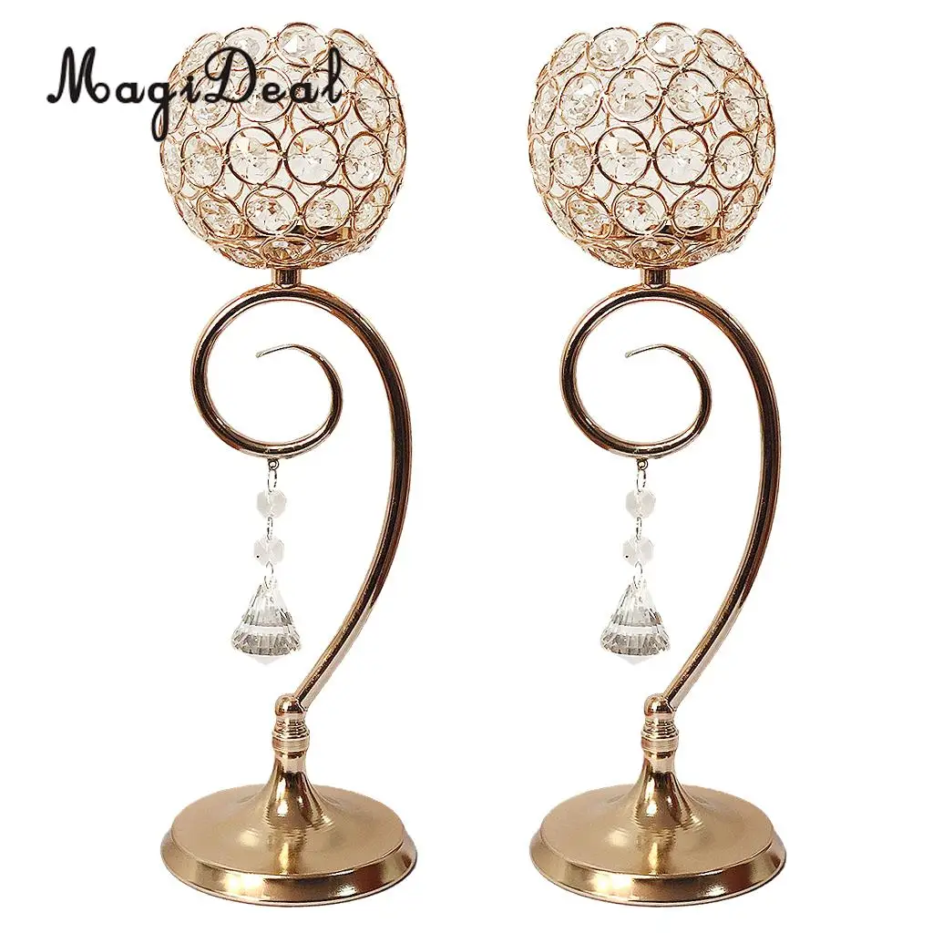 2pcs Gold Crystal Candle Holders Coffee Table Decorative Centerpiece Candlesticks for Wedding Party Dining Table Decorations