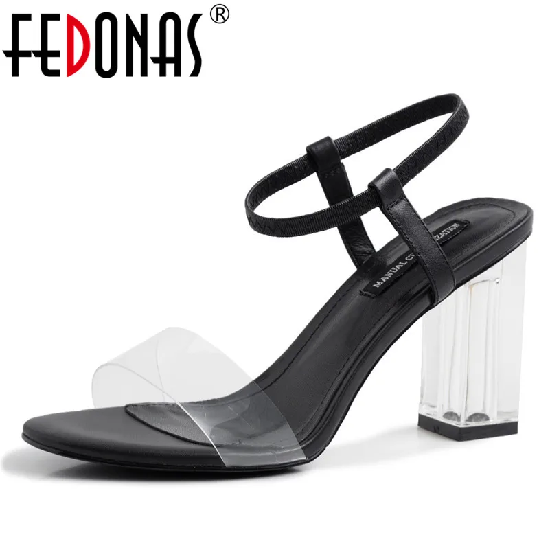 

FEDONAS Fashion Sexy Concise Women Sandals Summer New Square Toe High Heels Elastic Band Shoes Woman 2019 Night Club Shoes