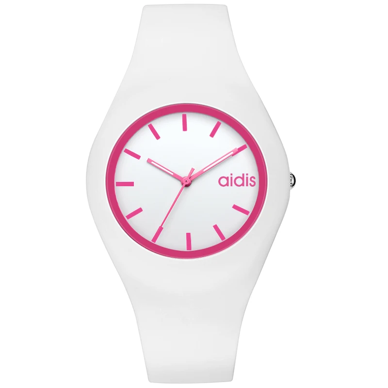 Женские Силиконовые кварцевые часы с мягким ремешком, водонепроницаемые женские повседневные модные наручные часы - Цвет: White Red
