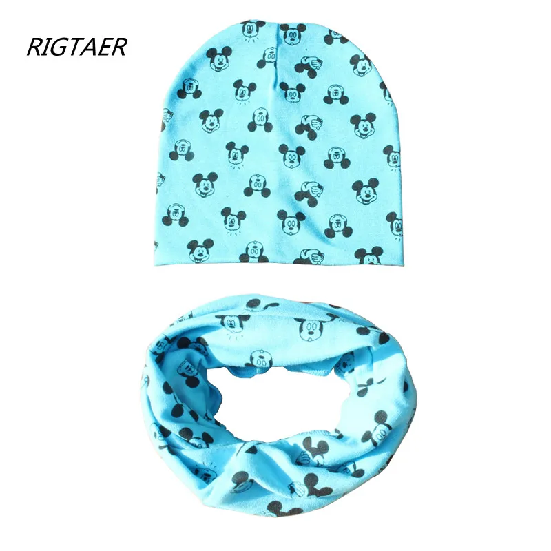 

2019 Brand Baby Hat Cartoon Printing Cap Scarf Cotton Knit autumn Winter Baby Caps scarves set beanies kids photography props