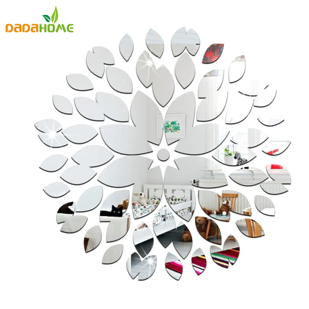 Round Petals Ceiling Decor Crystal DIY Mirror Effect 3D Wall Stickers Acrylic Mirrored Decorative Sticker Wall Decoration