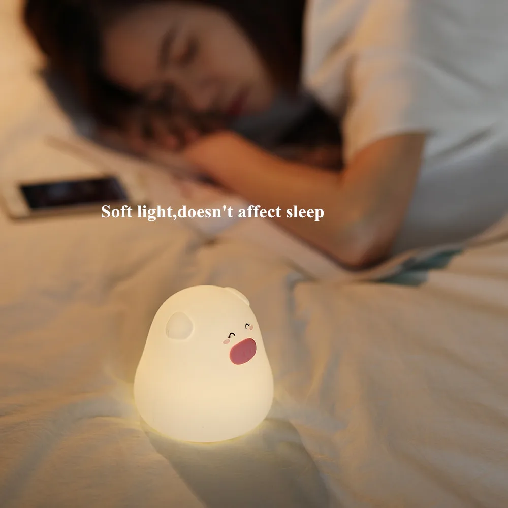 Cartoon Silicone Pig LED Night Light Touch Sensor Colorful Battery Powered Bedroom Bedside Lamp for Children Kids Baby Toy Gift