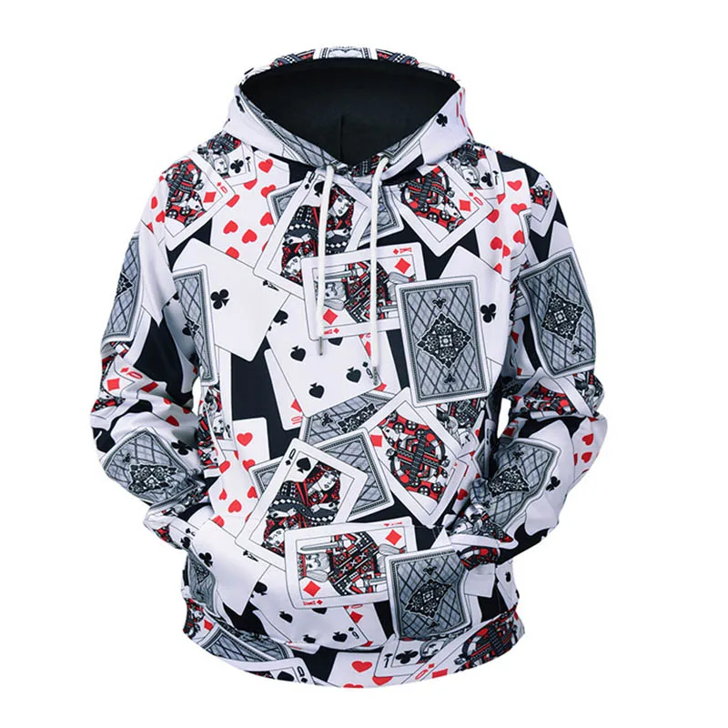 

Newest Playing Cards Full 3D Printed Men'S Hooded Hoodies Drawstring Plus Size M-3XL Hoodie Man Fashion Poleron Hombre Drop 2019