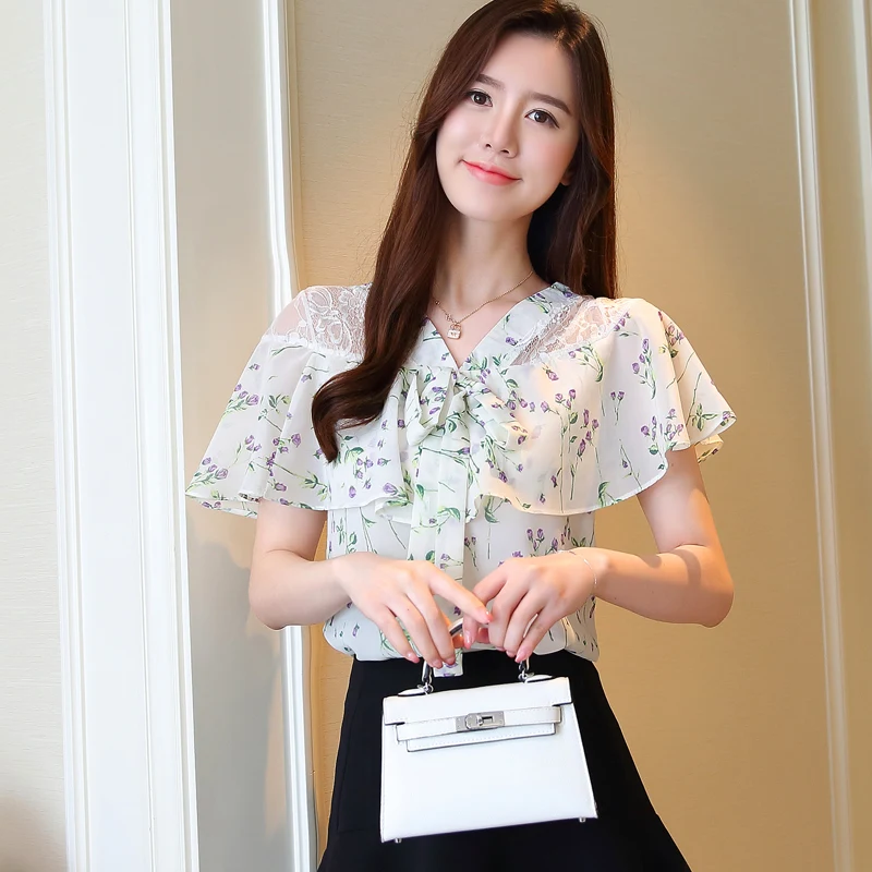 Womens Tops and Blouses Lace Chiffon Blouse Blusas Femininas Elegante Korean Fashion Clothing Ruffle Blouse Ladies Shirts