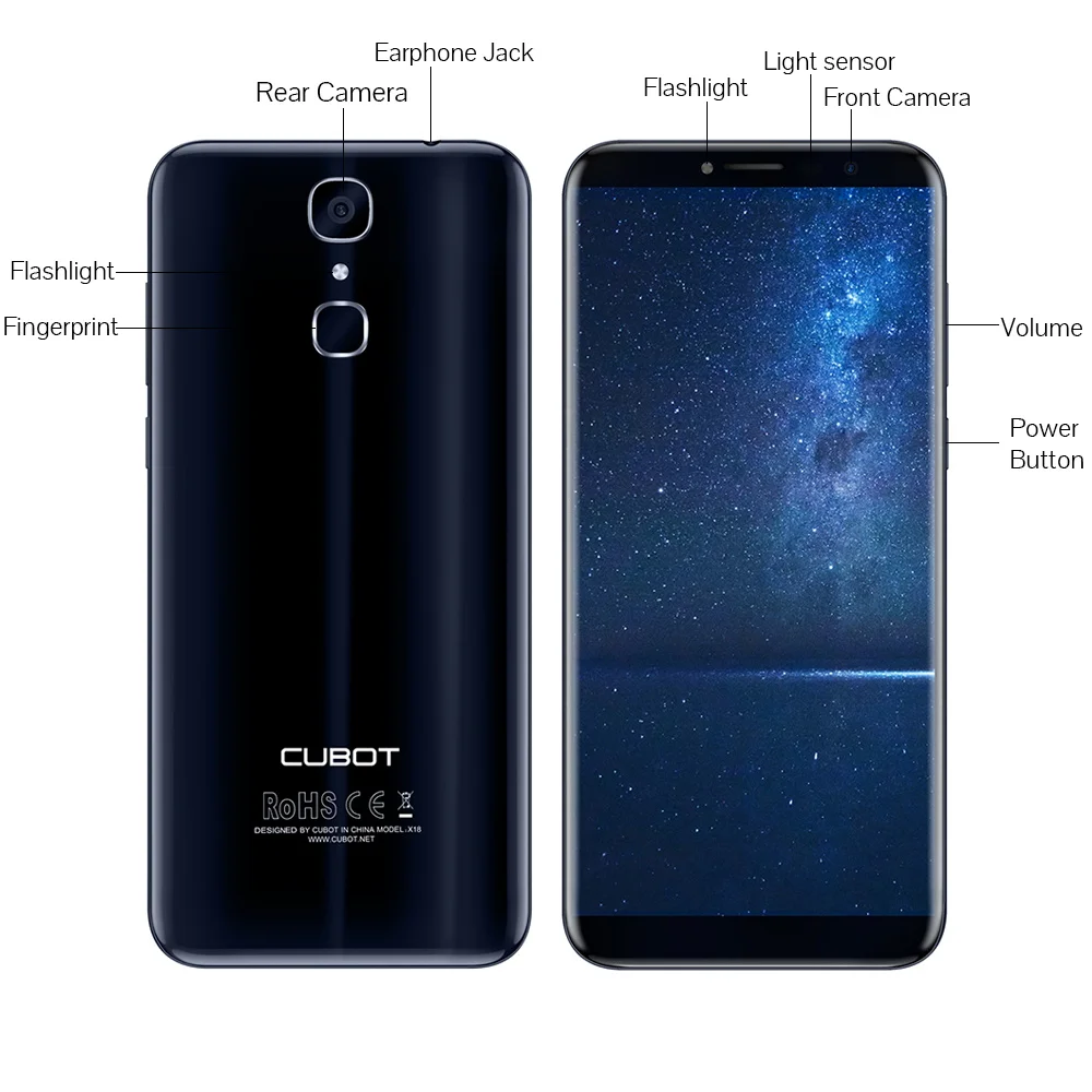 Cubot X18 телефоны Две sim карты 5 7 &quotHD + 18:9 Finger ID MT6737T четырехъядерный 3 ГБ 32 Гб Смартфон