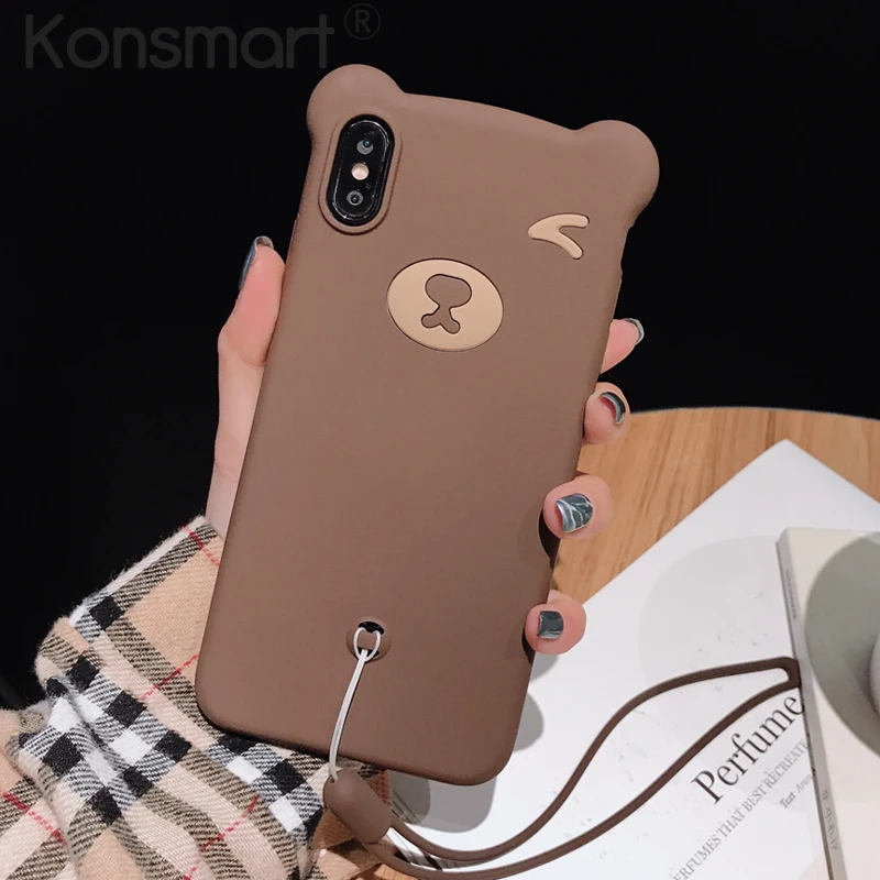 

Blink Cute Bear Soft Silicone Phone Case For Apple iphone X XR XS Max for iPhone 8 7 6S 6 plus Back Cover with Hand strap