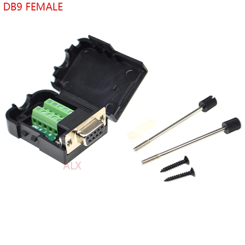 

1PCS DB9 9PIN female plug serial port connector terminal adapter with black shell D-SUB COM RS232 RS485 wire cable free solder