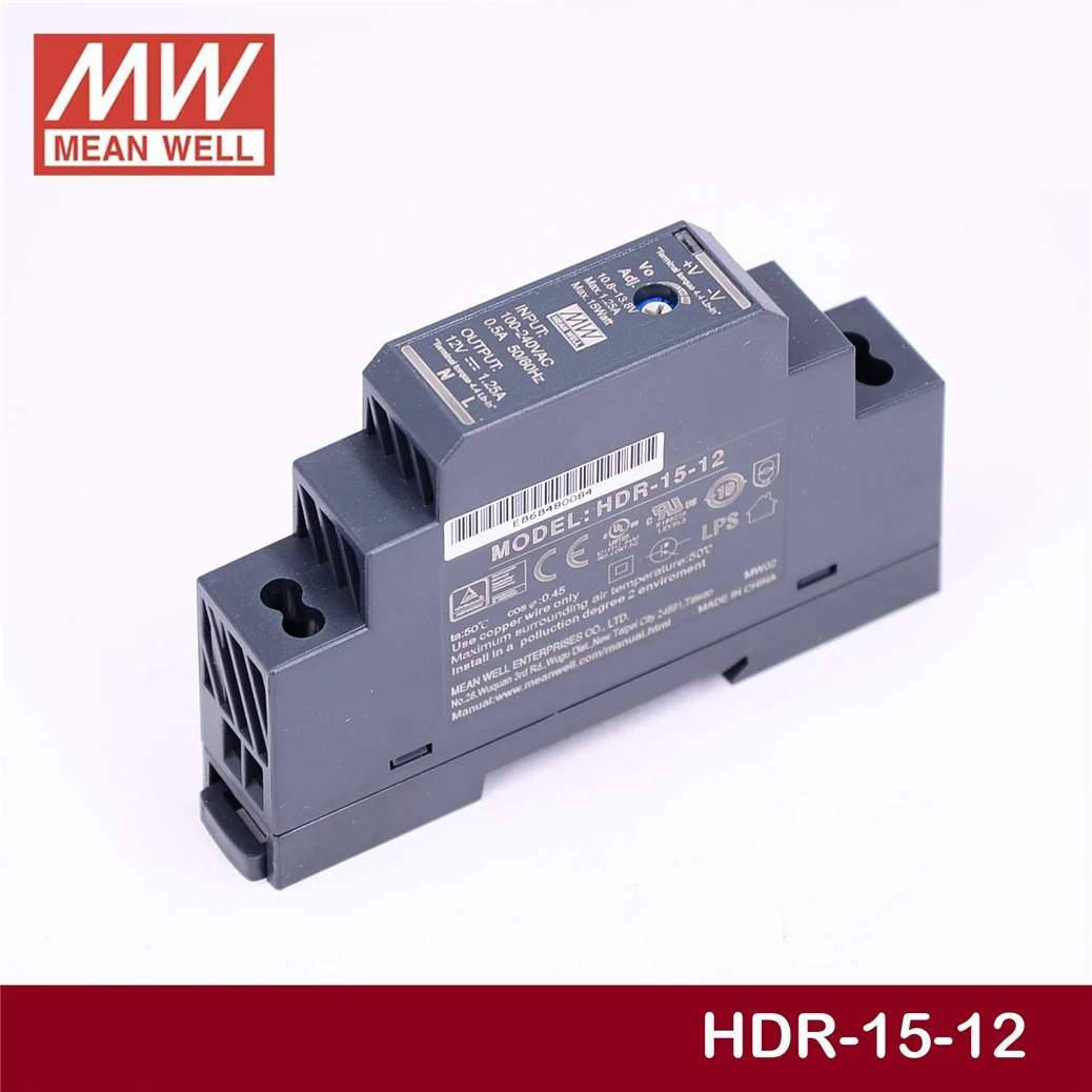 1 упаковка) Meanwell 15 Вт промышленный din-рейку источник питания HDR-15-24V/5/12/15/48 0,32/0.63A 1A 1.25A 2.4A тонкий высокая эффективность DR/MDR