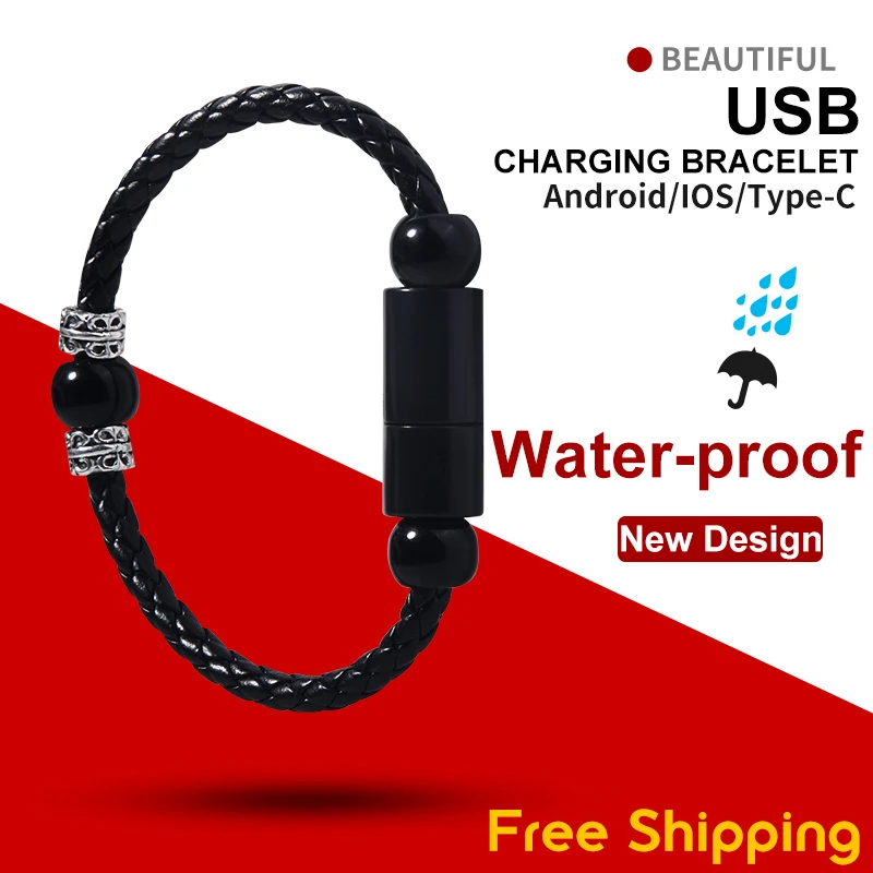 

ADKO Wearable USB Charging Bracelet Charging Cable Portable USB Phone Charger for iPhone Type C Micro USB Android Phones