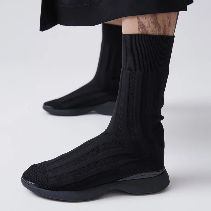 

Hot Spring Autumn Shoes Woman Casual Stretch Socks Boots Mid-Calf Boots Cozy High Top Flats Design Woman Shoes Zapatos Mujer