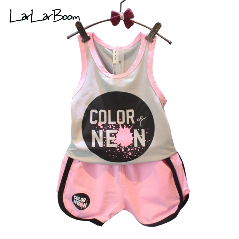

LarLarBoom Children's Sets 2019 New Summer Letter Print T-shirt + Shorts Two-pieces Suit Casual Cotton Girls Clothes Sets