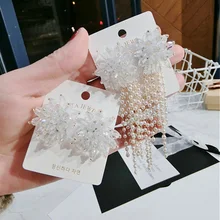 Korea Handmade Crystal Flower Pearl Tassel Spring Women Drop Earrings Dangle Earrings Fashion Jewelry Accessories-QQD5 Korea Handmade Crystal Flower Pearl Tassel Spring Women Drop Earrings Dangle Earrings Fashion Jewelry Accessories-QQD5