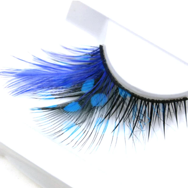 

YOKPN Exaggerated Color False Eyelashes Stage Performance Art Studio Makeup Eye Lashes Blue Dot Thick Feather Fake Eyelashes
