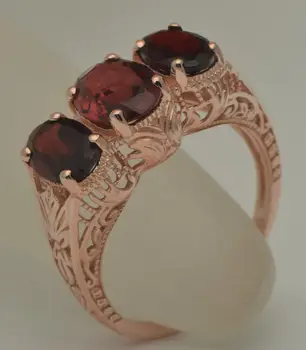 

Free shipping custom Amazing!!!Natural three grain of garnet ring real 14 k yellow gold rose gold women weeding engagement ring