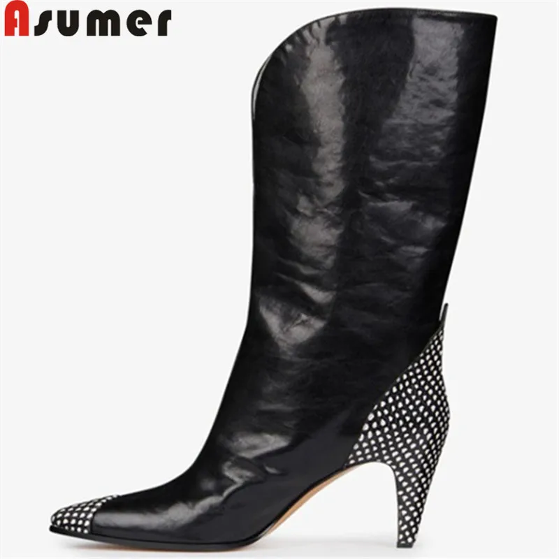 

ASUMER Large size 35-48 fashion hot sale new mid calf boots pointed toe prom auutmn winter boots high heels shoes 2019 new