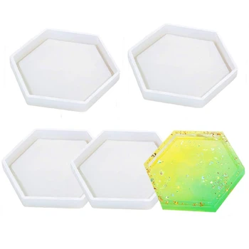 

4 Pack Hexagon Silicone Coaster Molds Silicone Resin Mold, Clear Epoxy Molds For Casting With Resin, Concrete, Cement And Poly