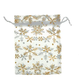 

MJARTORIA 25PCs Gold Snowflake Drawstring Christmas Organza Bags Wedding Favor Gift Bags Jewelry Bags Fit Lovely Beads 12x16cm