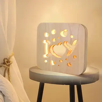 

Wooden I Love U Night LED Light USB Powered Table Desk Lamp Bedroom Decoration