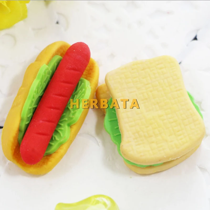 6 шт./компл. милые, миленькие в японском стиле(«Каваий»), ластик гамбургер Еда картофеля-фри для хот-догов ластик офиса корректирующие материалы CL-1815