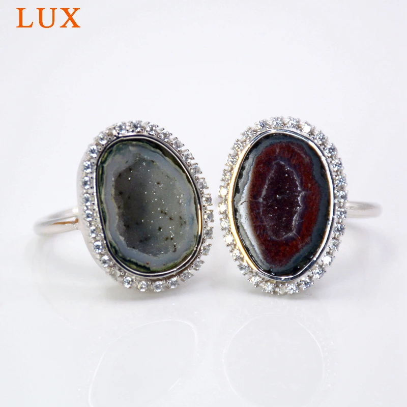 LUXjewelry 925 пробы Серебряное кольцо Geode Tabasco ювелирные изделия из Жеода CZ проложить