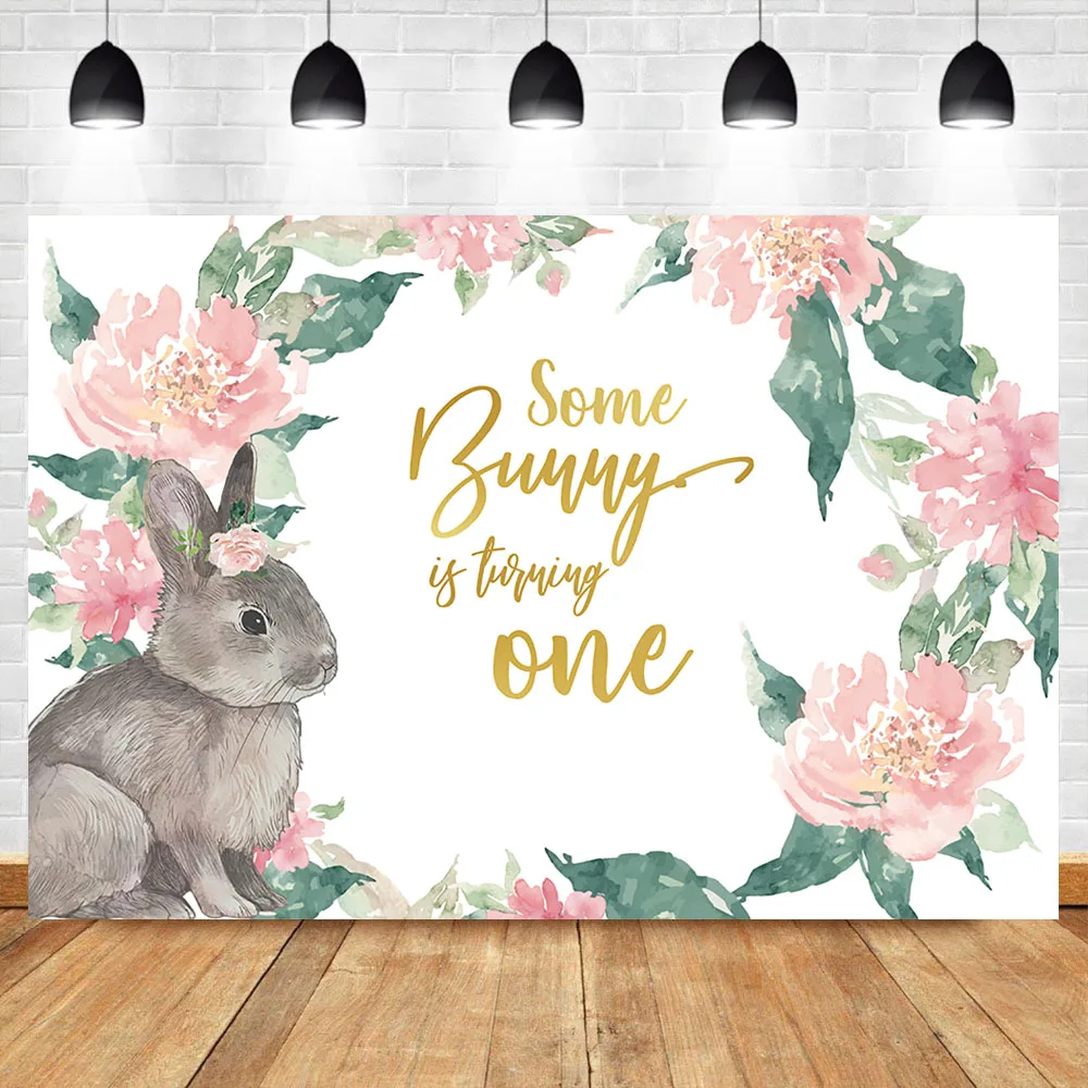 

Neoback 1st Birthday Spring Florals Backdrop Some Bunny is Turning One Photo Background Rabbit Newbornn Baby Shower Decoration