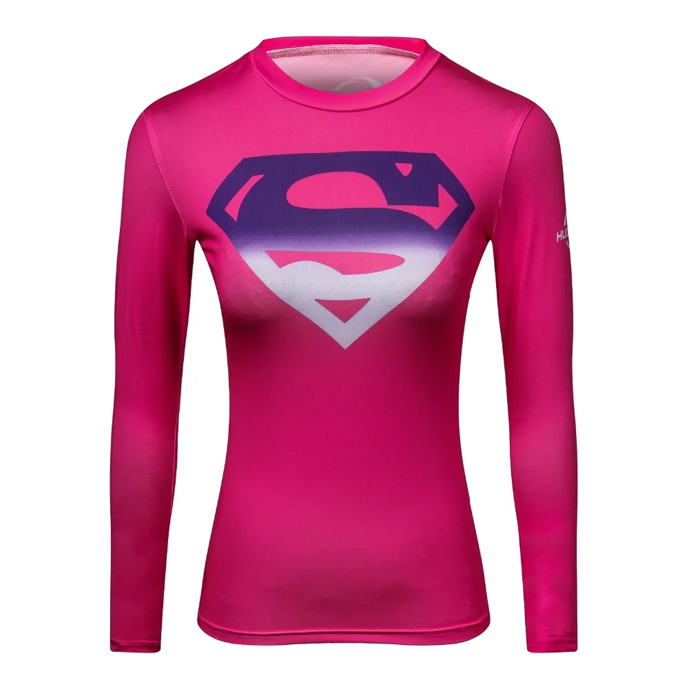 

Superman T-shirts Women Long Sleeve Fitness Absorb Sweat Woman T Shirt Compression Tops Camisetas Mujer Quick Dry