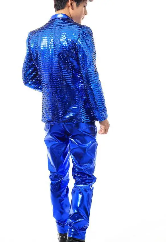 Личность Синий Блёстки этап 1 мода куртки мужские короткие пальто мужчины Куртки для мужчин комплекты одежды жилет и брюки
