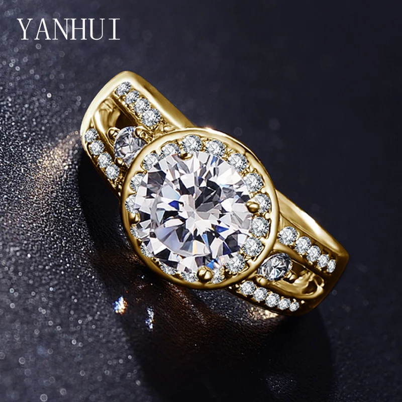 Yanhui роскошь 2 карат SONA CZ кубический цирконий Свадебные Кольца для женщин с твердыми золотые обручальные кольца ювелирные изделия YCRI0009