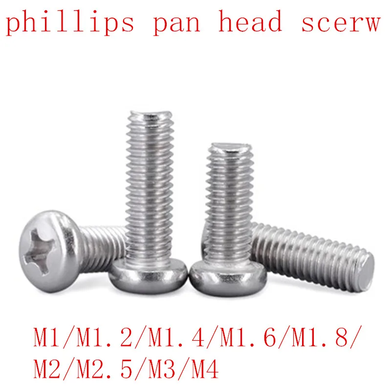 

50-100pcs m1 m1.2 m1.4 m1.6 M2 M2.5 M3 M4 DIN7985 GB818 304 Stainless Steel Cross Recessed Pan Head Screws Phillips Screws
