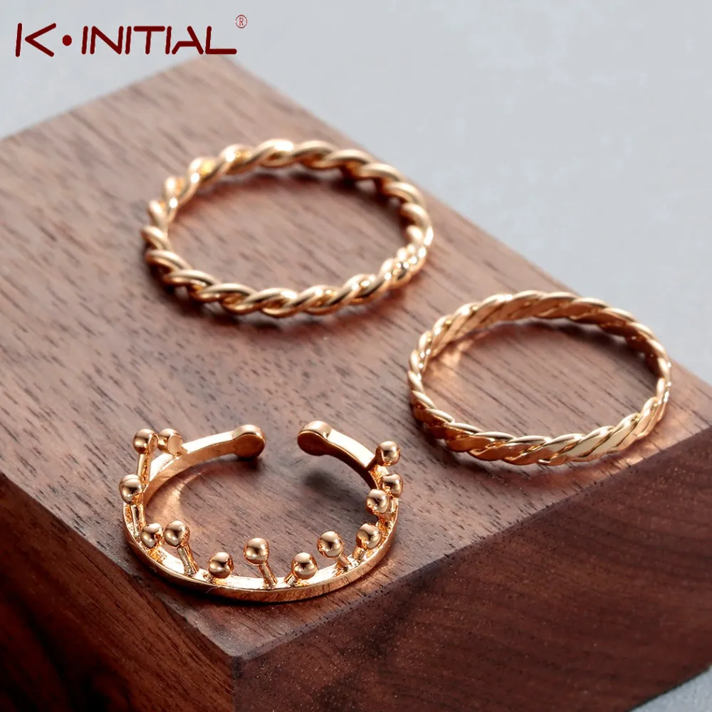 

Kinitial Fashion Cross Twist Thin Band Gold Color Stacking Ring Set of 3 Minimalist Bohemian Knuckle Finger Around Jewelry