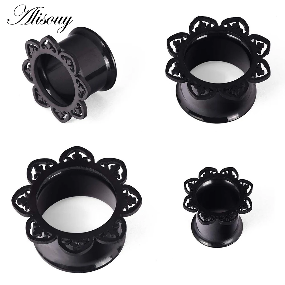 Alisouy, Новое поступление, 1 пара, циркон, нержавеющая сталь, черный цветок, дизайн, седло, Ушная пробка, туннель, ювелирное изделие, пирсинг, 8-16 мм на выбор