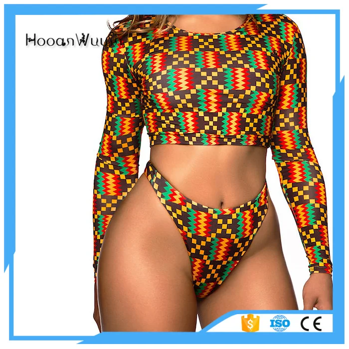 Geometric digital printing Long-sleeved Shirt Sexy High-Elastic Tight Swimwear Women |