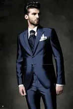 Custom Made Groom Tuxedo Navy Blue Groomsmen Blazer Wedding Prom Dinner Suits For Men Best Man Bridegroom Jacket+Pants+Tie+Vest
