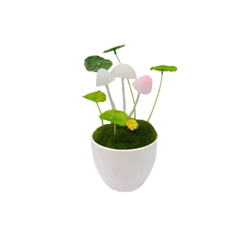 cheap Novelty Colorful LED Lights Potted Mushroom Night Light for Bedroom Bookcase Home Decor Creative Gift
