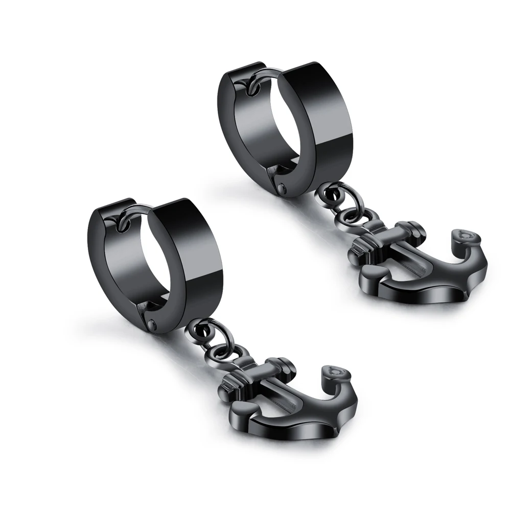 korea 16mm Anchor Hoop Earrings For Woman Top Quality Stainless Steel White Black Golden Men Gift Fashion Jewelry | Украшения и