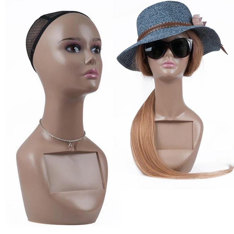 PE Женская стабильная Кожа Леди Манекен головной парик шляпа Драгоценное Ожерелье для витрины манекен