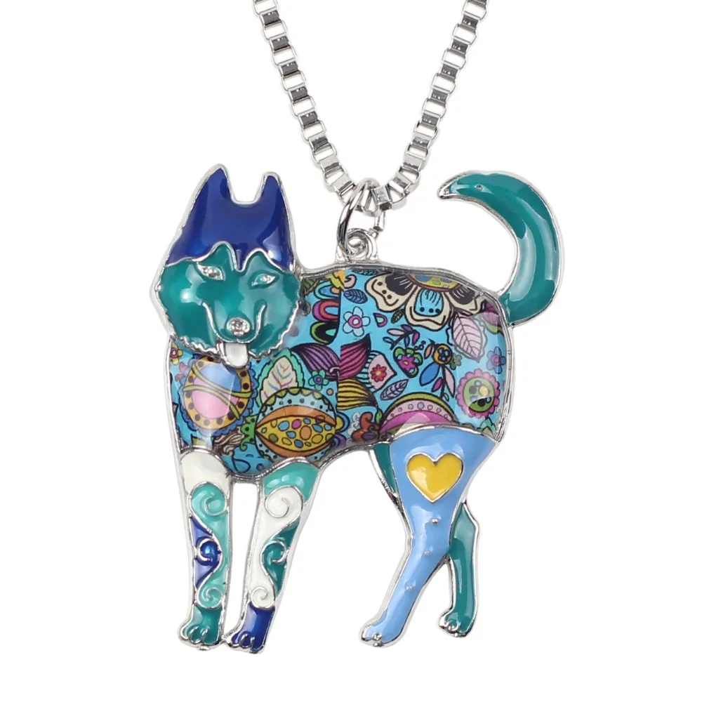 Ожерелье Bonsny из сплава с эмалью в виде сибирской собаки хаски цепочка подвеской